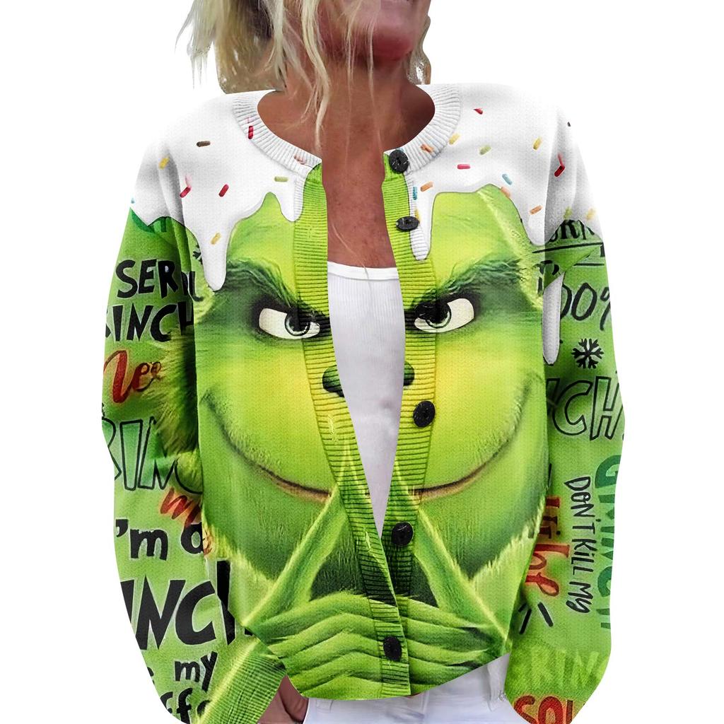 Женский рождественский свитер Милый забавный рождественский свитер Осень и зима Свитер с длинным рукавом вязаный