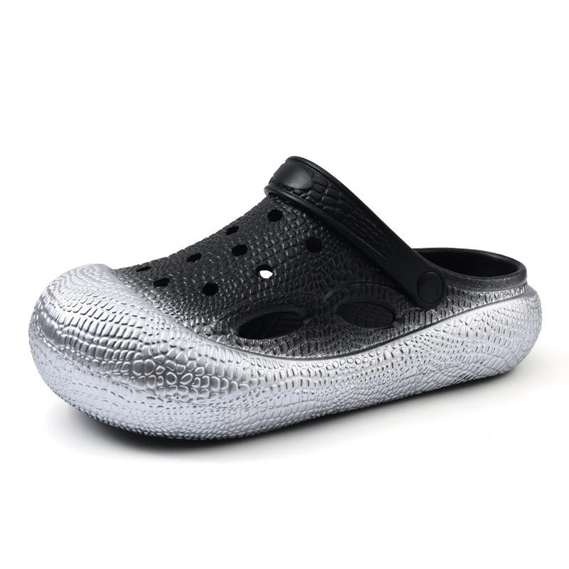 Туфли с дырками женские новые летние для улицы на высокой толстой подошве с закрытым носком, шлепанцы для пары, нескользящие, полые, дышащие, прохладные