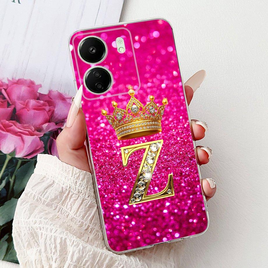 For Xiaomi Redmi 13 13C 4G 5G Soft Silicone Phone Case Crown Letters Initials Cover For Redmi13c 13 C Realme13 Clear Back Cover