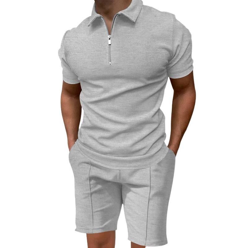 Men's Plus Size Waffle Knit Polo Shirt Set - Comfortable Short Sleeve, Solid Color, Casual Lapel Design