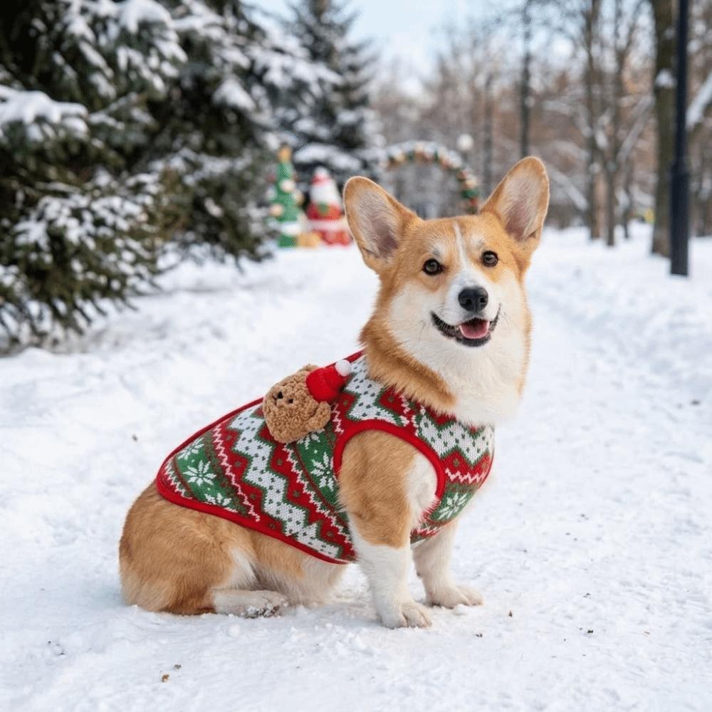3D Bear Design Christmas Pet Knitted Vest Snowflake Print Pet Sweater Vest Winter Dog Coat Winter