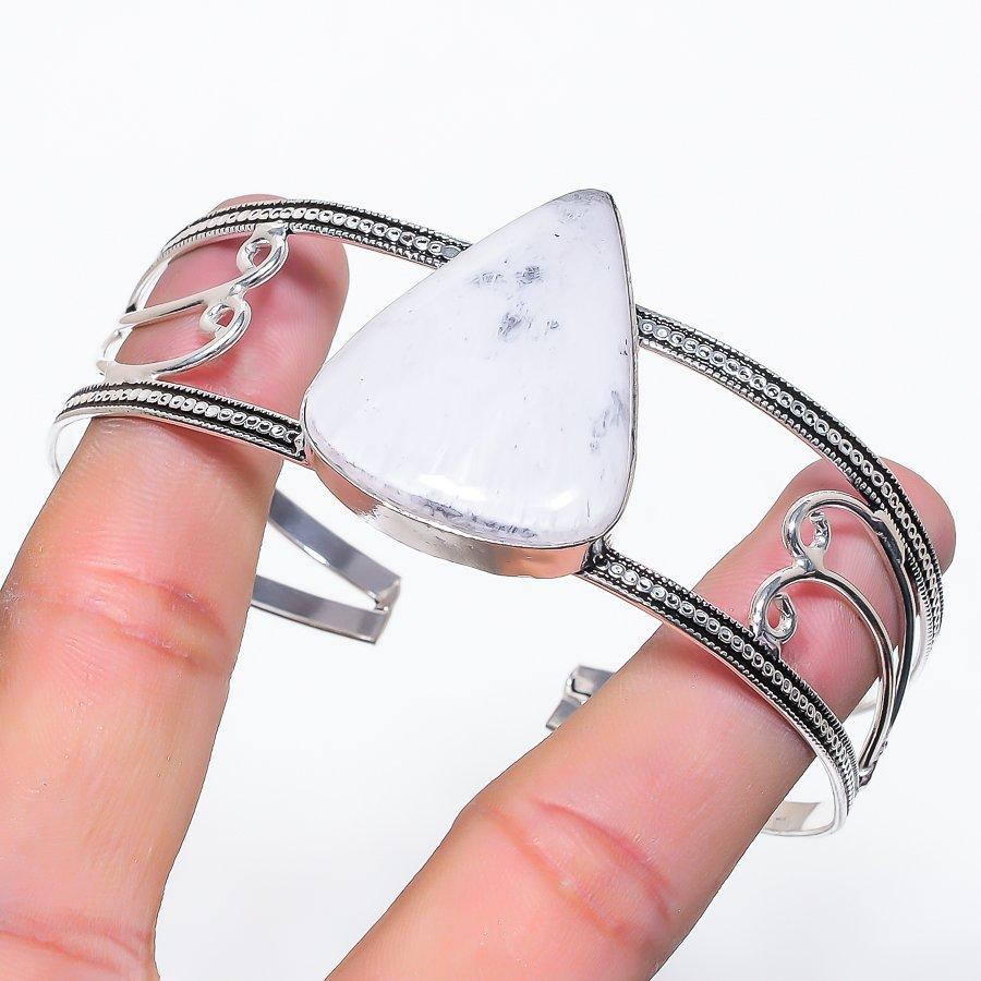 Natural Moonstone Gemstone 925 Sterling Silver Cuff Bangle Adjustable e9Z07