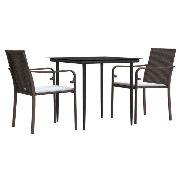 VidaXL 3-Piece Garden Dining Set with Cushions, Dining Chairs with Armrests, Furniture Set with Table, 3186937