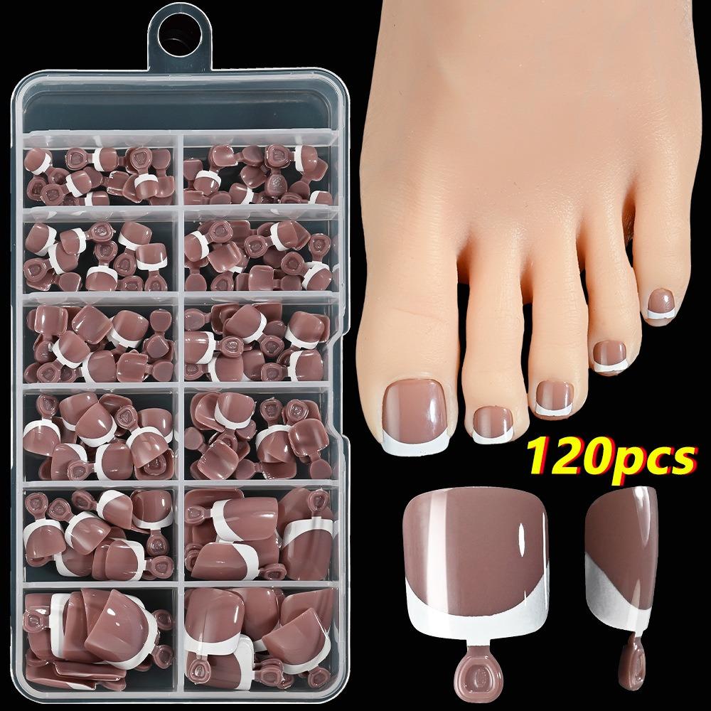 120Pcs Press on Short Tip Toenail Chic French Fake Toe Nails Luxury Tip Nails Set Nails Art