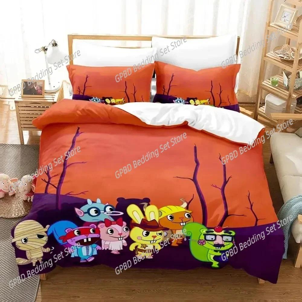Мультяшный набор постельного белья Happy Tree Friends Спальня Мягкое Современное Покрывало Удобное Детское Пододеяльник Чехол для Одеяла И Наволочка