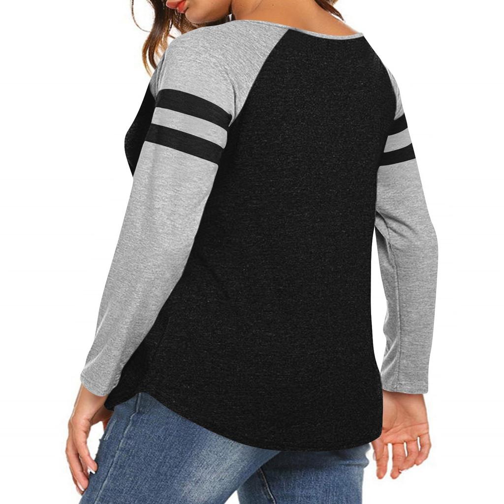 Женская повседневная модная полосатая футболка с длинным рукавом, V-образным вырезом, цветной блок