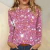 Women's Fashion Casual Christmas Print Round Neck Long Sleeve Decorative T-Shirt Top