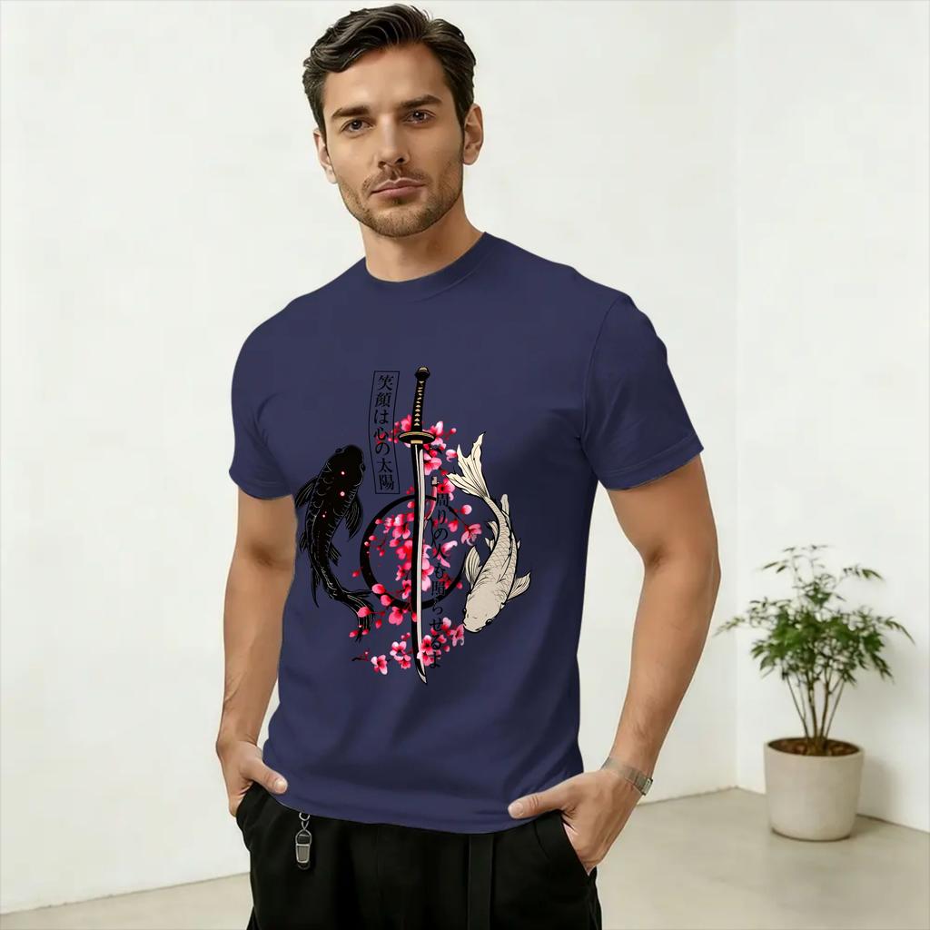 Unisexs Japanese Cherry Blossom Print T Shirt Pure Cotton Tops Funny Short Sleeve Crewneck Tee Shirt Plus Size TShirts