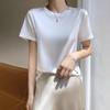 Silk T-shirt for Women Spring and Summer Short Loose Round Neck Solid Colour Inner Temperament Short-sleeved T-shirt Tops