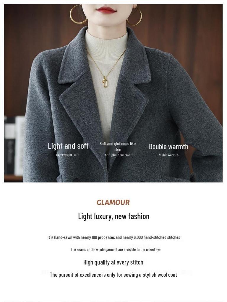Женское двустороннее шерстяное пальто сезона осень/зима 2025 — в корейском стиле, свободного кроя, короткое, модное, универсальное.