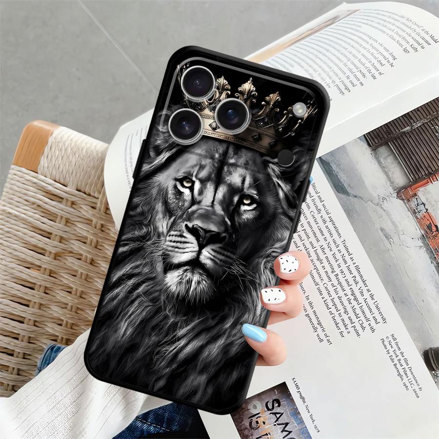 Черный Мягкий Чехол для Телефона для iPhone XR 7 8 17Air 15 16 14 Plus XS Max 13 12 11 17 Pro Max Животный Узор Лев