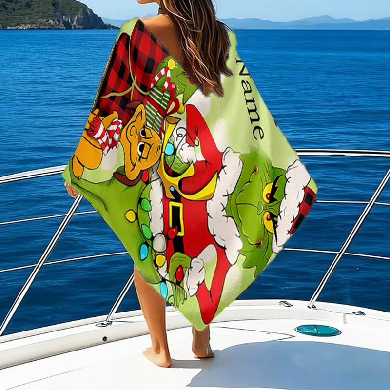 1pc Crunch Christmas3 Beach Towel with Custom Name, Beach/Swimming/Bath/Picnic/Camping Towel, Suitable for Seaside Beaches