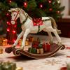 Hand-painted Rocking Horse Statue Vintage Wooden Horse Figurine Resin Pony Sculpture Home Office Desktop Decoration Ornament