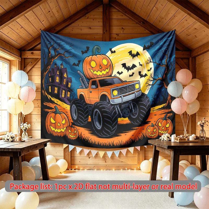 Pumpkin Monster Halloween Party Decor Backdrop, Polyester Banner for Photo Props & Wall Hanging