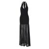 Women's Sexy V-neck Hollowed-out Backless Patchwork Mesh Skirt Edge Temperament Slit Neck Dress