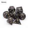 7 Pcs Black Golden Dragon Metal Dice Hollow Metal Polyhedral Dice Set Suitable for Role-Playing RPG Board Game Card Game