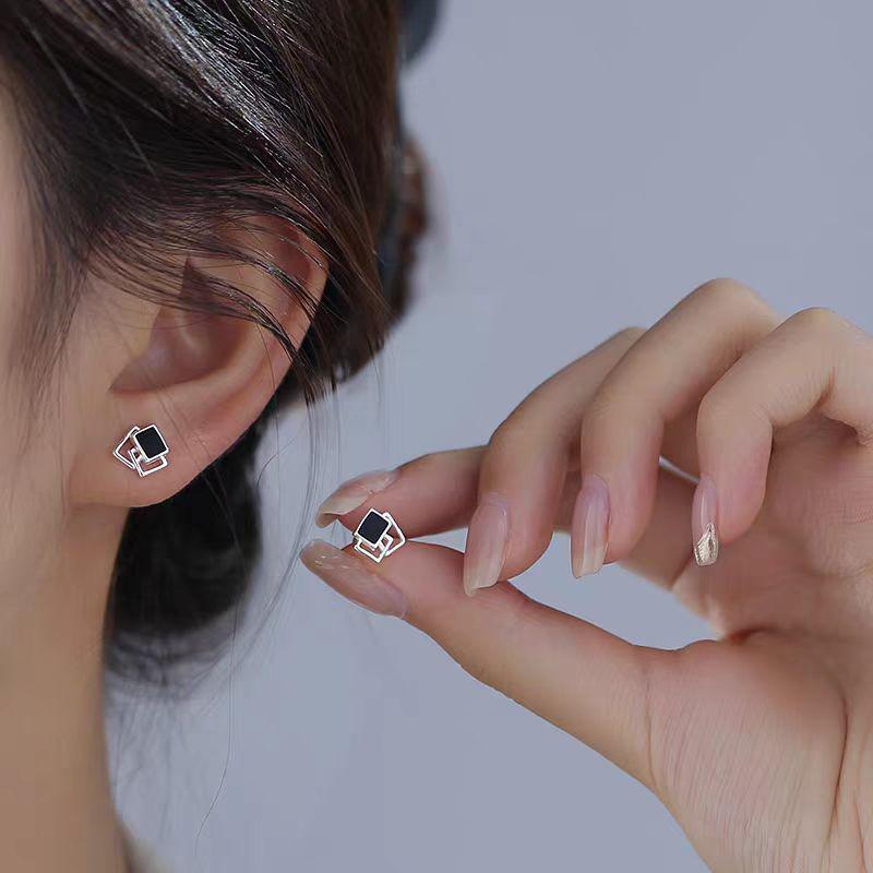 Геометрические серьги-пусеты из серебра 925 пробы для женщин - 2025 Стиль легкой роскоши, высокого класса