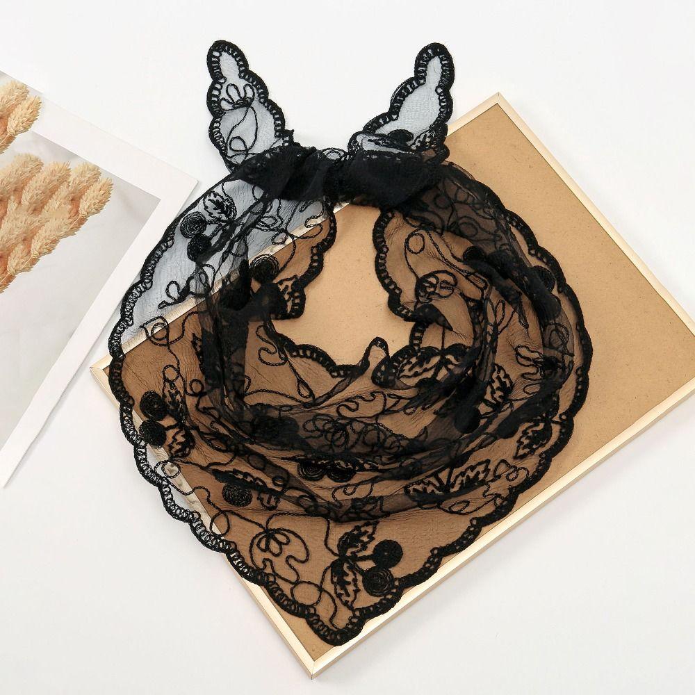 Solid Color Foulard Bandana Embroidery Hair Scarf Headband New Lace Scarf Women