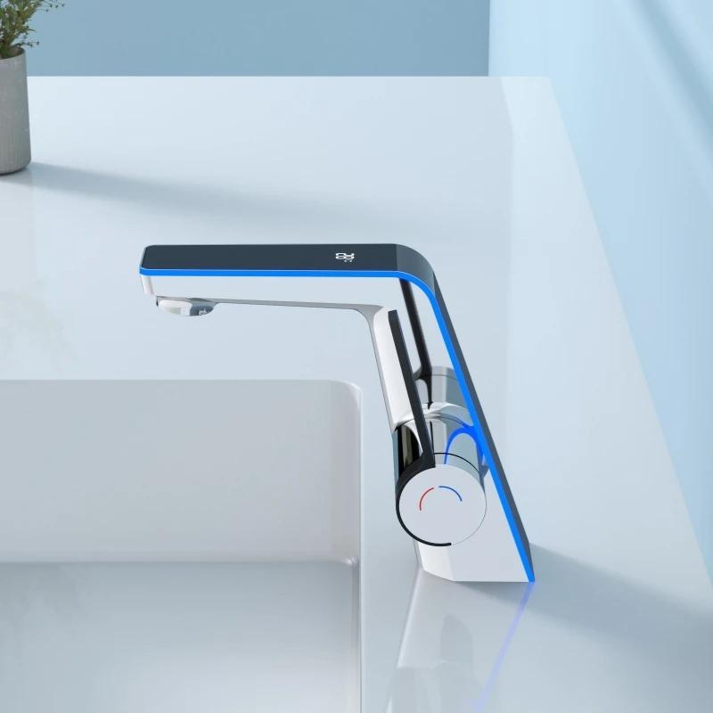 Высококачественный дисплей температуры для раковины, светодиодный кран со светодиодной подсветкой, 2 режима, распылитель горячей и холодной воды, смеситель для раковины, одно отверстие для ванной комнаты