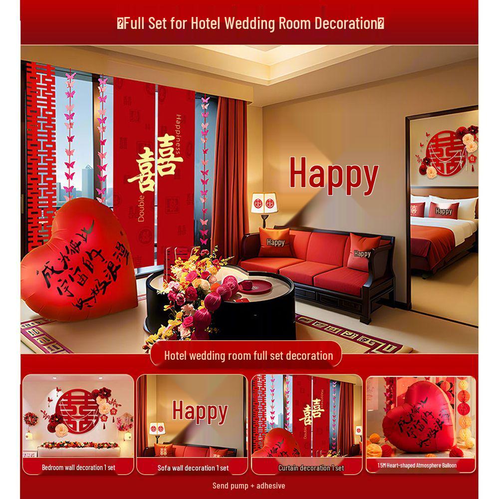 Hotel Wedding Decor Set: Groom's Living Room & Bride's Bedroom Arrangement Supplies.