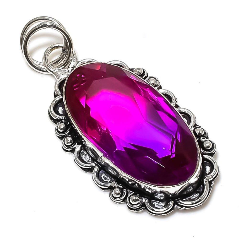 Natural Bi-Color Tourmaline Gemstone 925 Sterling Silver Pendant 2.21" y0B85
