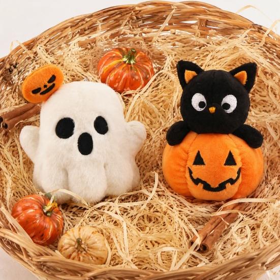 Plush Ghost Keychain Halloween Ghost/Pumpkin Black Cat Figurine, Soft Stuffed Doll Backpack Charm with Hanging Chain, Creative Photography Props