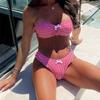 Women's Swimsuit Red Plaid Tube Top Sexy High Waist Bikini Suit Beachwear Bathing Suits