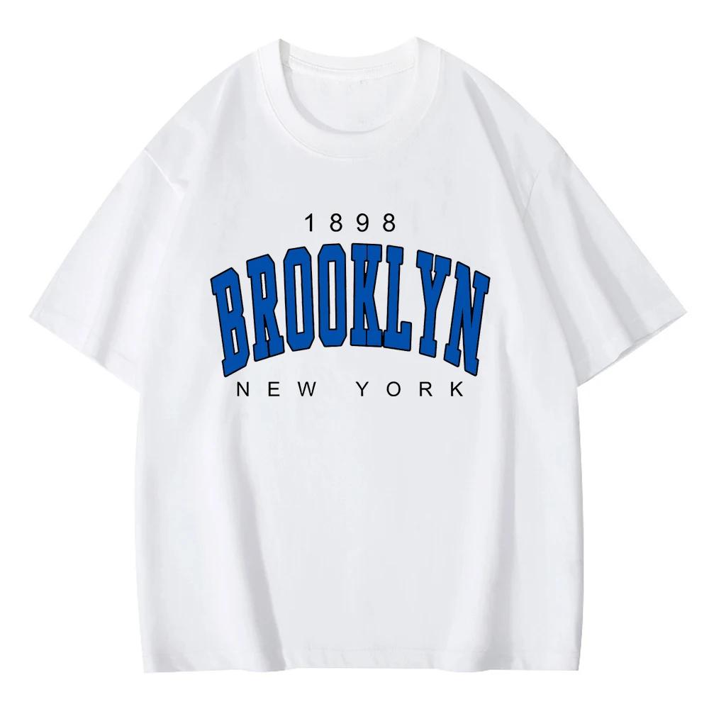Футболка Brooklyn 1898 New York, летняя хлопковая футболка с буквенным принтом для мужчин и женщин, повседневная футболка Harajuku с коротким рукавом в стиле хип-хоп, уличная одежда
