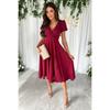 Tooxika New Commuter Solid Color V-neck Waist Puff Sleeves Swing Dress