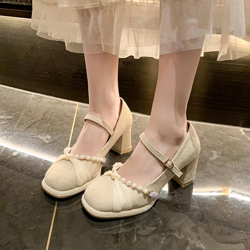 2025 Новые туфли Мэри Джейн на высоком каблуке Женские на толстом каблуке Горничная из Удобная повседневная носка Синтетическая кожа Одиночные