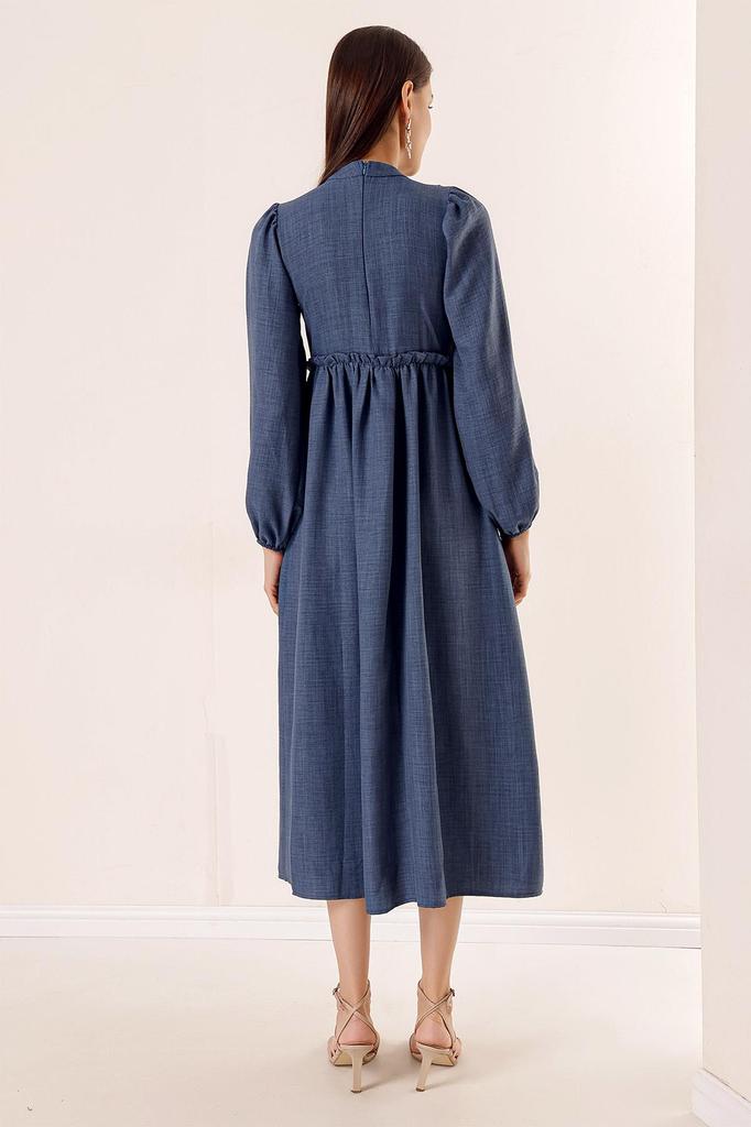 Laced Linen Effect Long Dress