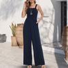 Summer Sleeveless Jumpsuits for Women High Waist Wide Leg Pants Romper with Pockets Square Neck One Piece Loose Overalls
