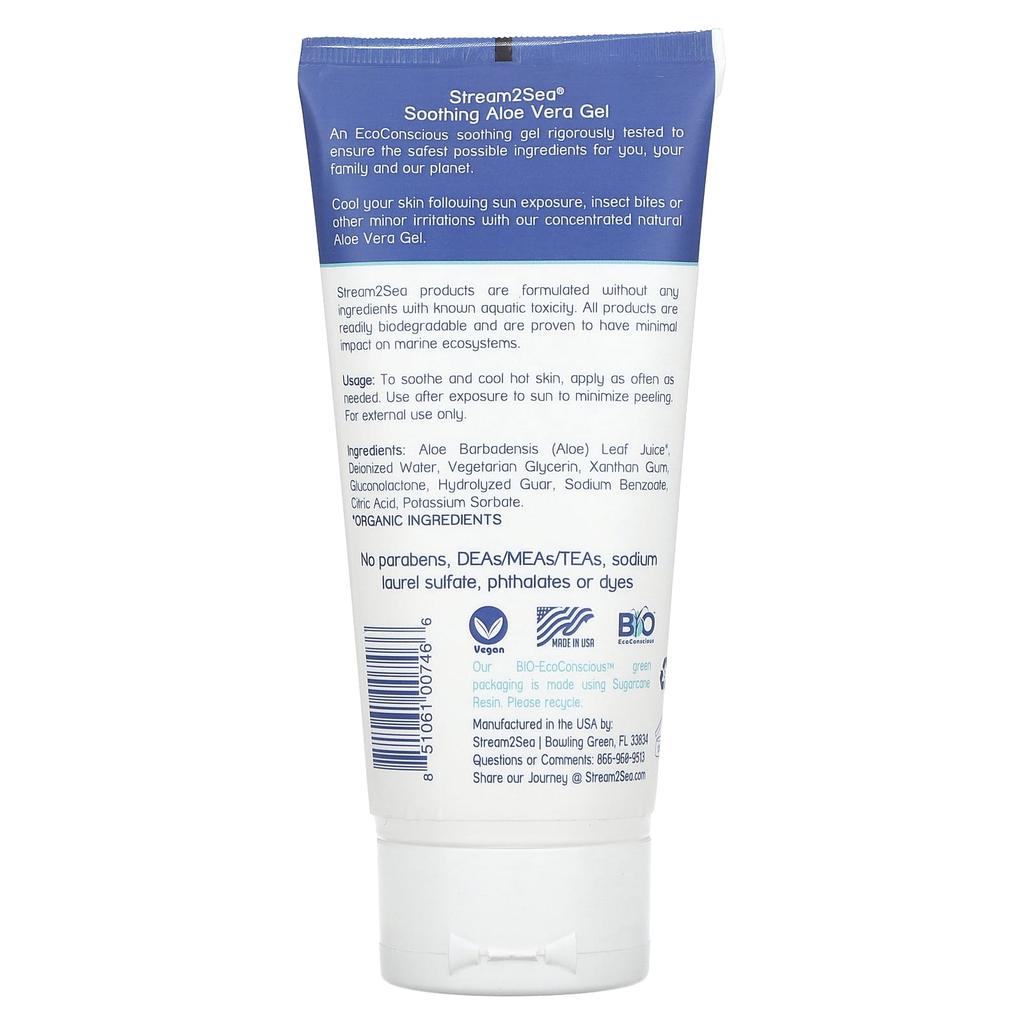 Stream2Sea Soothing Aloe Vera Gel, 6 Fl Oz (180 Ml)