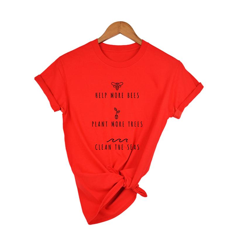 Women Aesthetic T Shirt Help More Bees Plant More Trees Clean The Seas Harajuku T Shirts