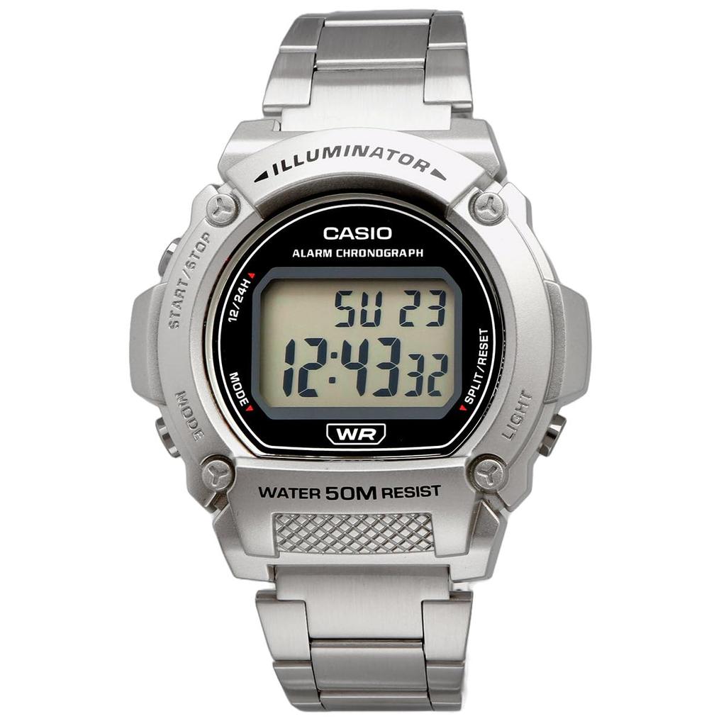Casio Стандартные цифровые часы W -219H-8BV / -219HD-1AV Мужские, Темно-серые, Международная модель [Импортные] / Металлический браслет серебристого цвета [Импортные]