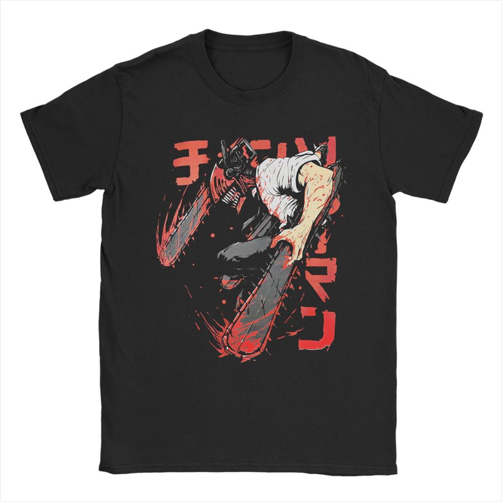 Men's T-Shirt Chainsaw Man Denji Novelty Cotton Tees Short Sleeve Manga Anime Chainsawman T Shirts Round Collar Tops Plus Size