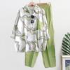Women's Stripe Two Piece Outfit Long Sleeve Lapel Button Down Shirt Blouse And Pants Set Summer Casual Tracksuit