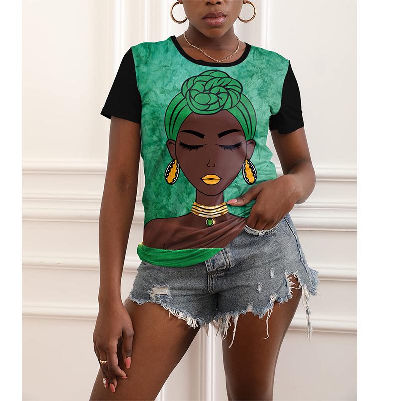 Футболка с принтом «Африканская черная девушка» с 3D-принтом, женская, с коротким рукавом и круглым вырезом, футболки в уличном стиле Harajuku, свободные футболки Y2k, женская одежда
