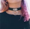 Sweetheart Vintage Punk Rock O Ring Spikes Pendant PU Leather Choker Collar Female Gothic Neckband Clavicle Necklace Adjustable for Women Men Jewelry