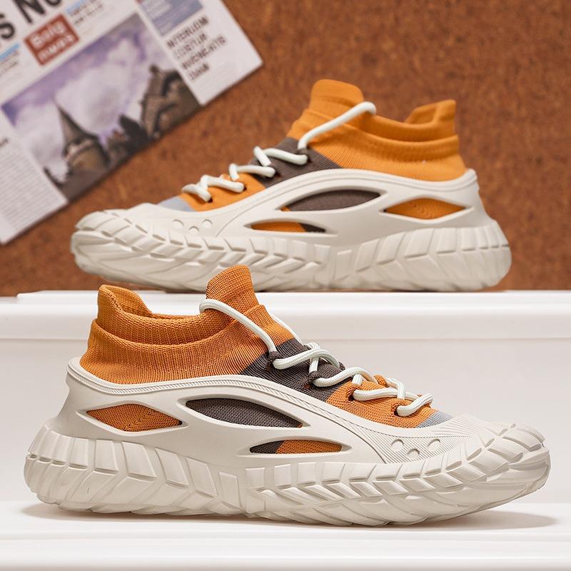 Весенняя новая мужская спортивная обувь, обувь из летящего трикотажа, обувь-носки, ленивая обувь на одной педали, универсальная повседневная обувь