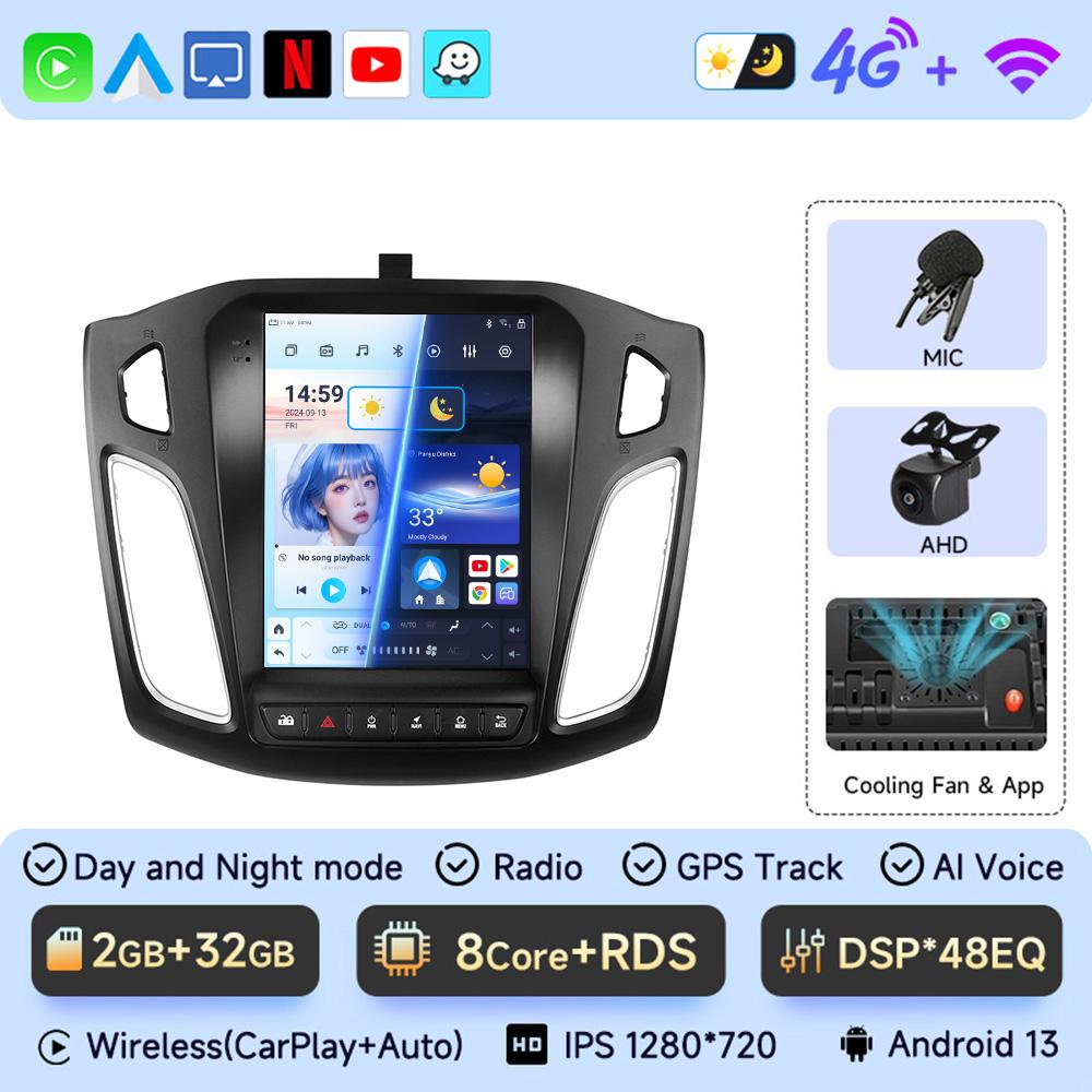 Android 13 Автомобильное радио для Ford Focus Mk3 2011-2017 Мультимедийный проигрыватель 2Din Навигация Carplay Головное устройство Стерео 9,7-дюймовые динамики Аудио