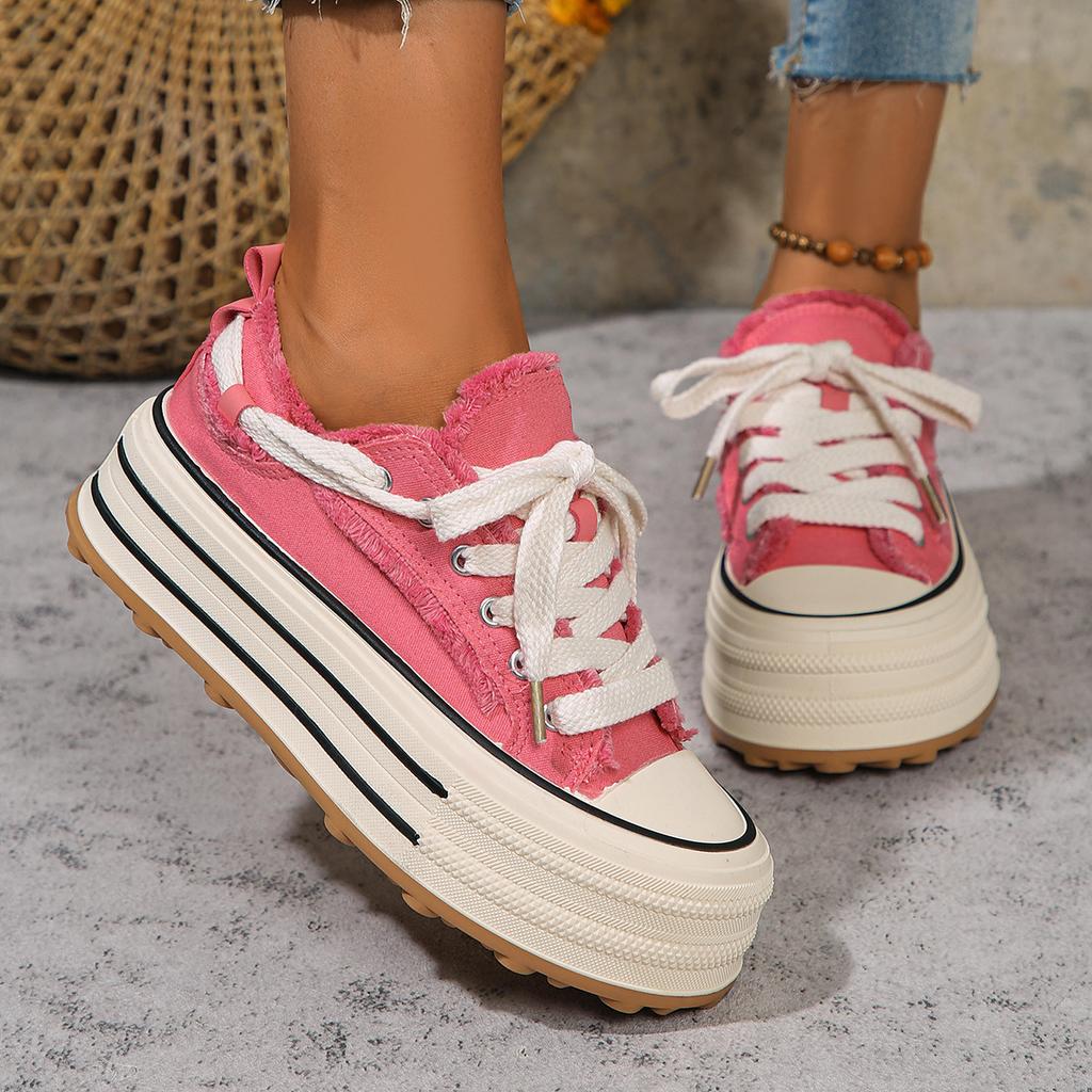 Fashion Sneakers Thick-soled Canvas Shoes Women's Height-enhancing White Shoes Student Platform Cake 2024 Autumn