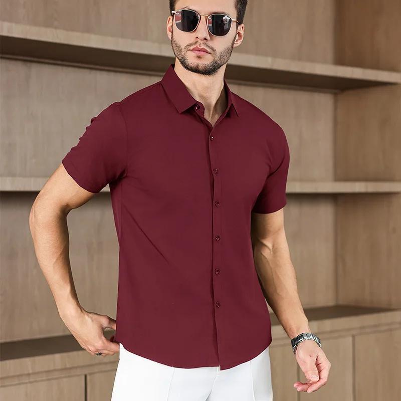 Мужская рубашка с коротким рукавом, однотонная, в стиле business casual, для летней моды, не требует глажки, удобный и универсальный топ