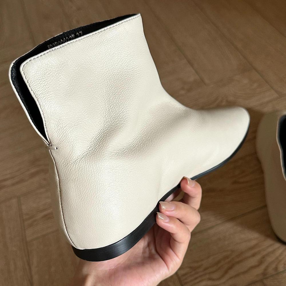 Ankle Boots Women Autumn/winter Chelsea Boots Niche Design Flat Bottomed White Small Leather Shoes Square Toe Short Boots Womens