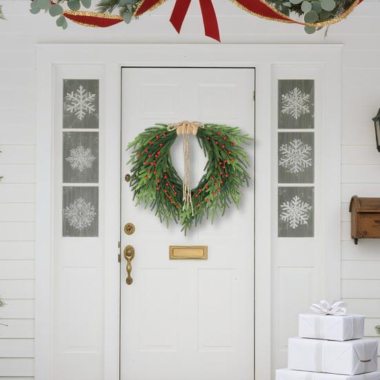 Рождественский венок с эффектом реального прикосновения, красные ягоды, джутовый бант, гирлянда из мягкой сосны, декор для праздничной вечеринки в помещении и на улице