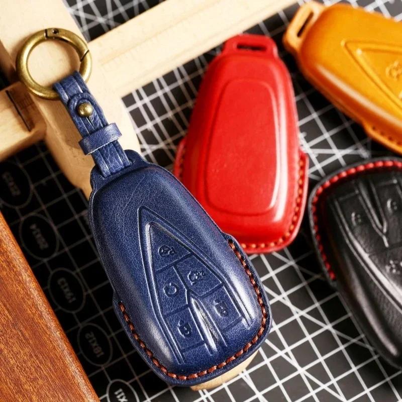 Luxury Leather Car Key Case Cover For Changan 4 Button Unit CS75 X7 Cs55 Cs75plus Keychain Holder Fob Box Keyring Shell Bag