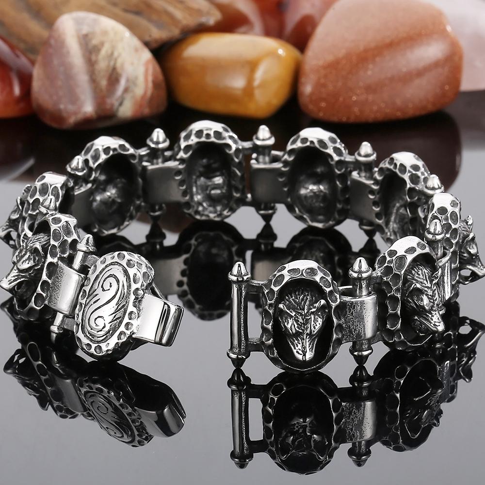 Винтажный крутой браслет с головой волка, мужской браслет из нержавеющей стали, ювелирные изделия викингов, готические байкерские браслеты для кельтских языческих