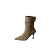 2025 autumn and winter new European and American suede pointed heel high heel temperament French fashion sexy beautiful women medium boots