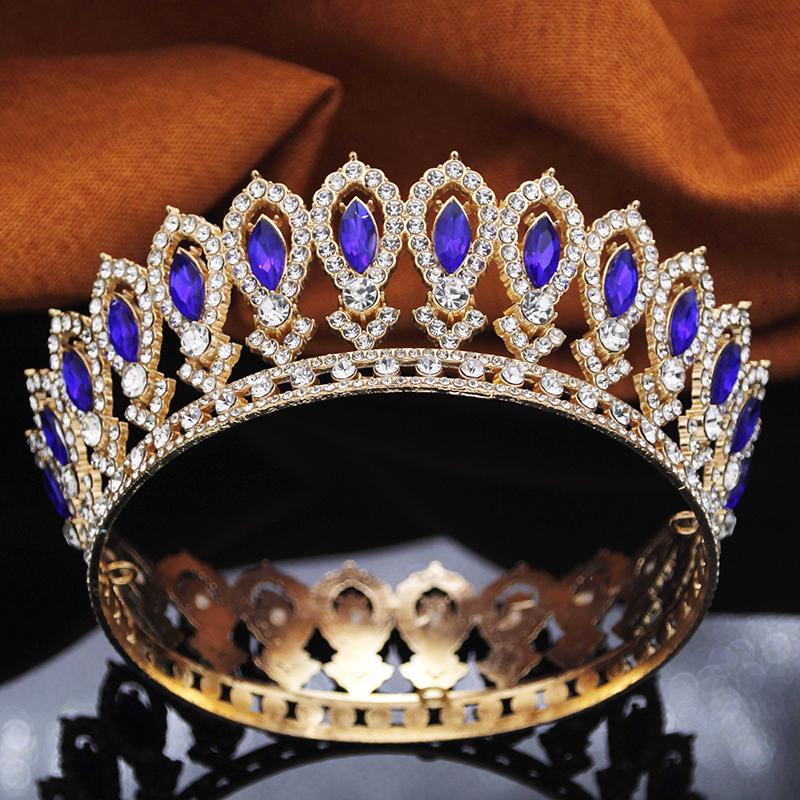 Vintage Baroque Queen King Tiaras and Crowns for Bridal Wedding Tiara Prom Birthday Crown Round Diadem Hair Jewelry Gift