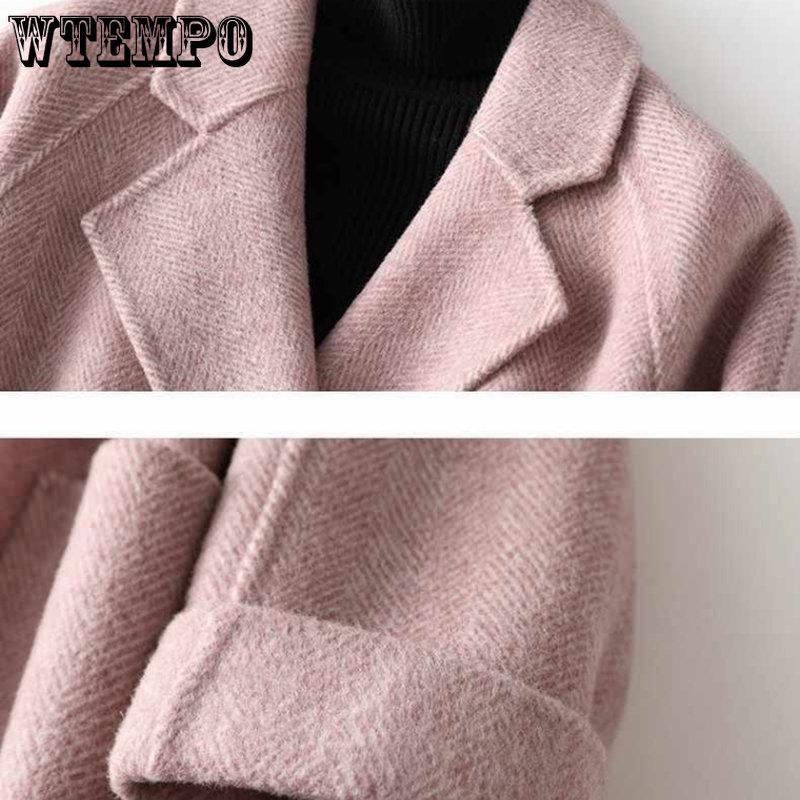 Женские зимние пальто, модное шерстяное и смесовое пальто, женское элегантное однотонное толстое пальто, офисная женская двубортная длинная куртка